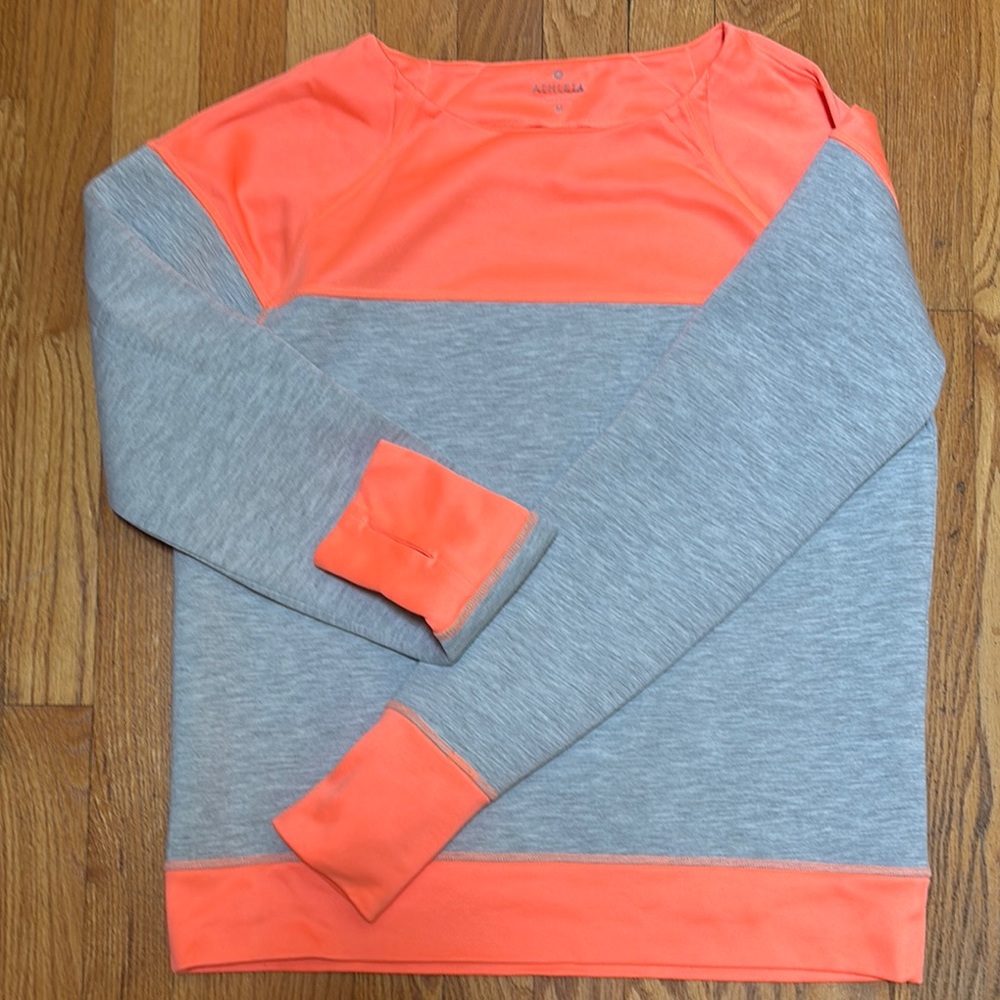 Athleta Gray and Neon Orange Long Sleeve Top